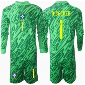 Brazilië Alisson Becker #1 Keeper Thuis tenue Kids Copa America 2024 Lange Mouwen (+ broek)