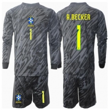 Brazilië Alisson Becker #1 Keeper Uit tenue Kids Copa America 2024 Lange Mouwen (+ broek)