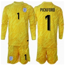 Engeland Jordan Pickford #1 Keeper Uit tenue Kids EK 2024 Lange Mouwen (+ broek)