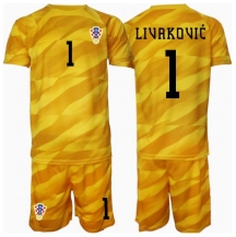 Kroatië Dominik Livakovic #1 Keeper Thuis tenue Kids EK 2024 Korte Mouwen (+ broek)