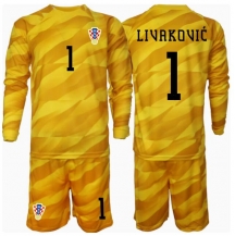 Kroatië Dominik Livakovic #1 Keeper Thuis tenue Kids EK 2024 Lange Mouwen (+ broek)