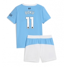 Manchester City Jeremy Doku #11 Thuis tenue Kids 2025-26 Korte Mouwen (+ broek)