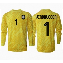 Nederland Bart Verbruggen #1 Keeper Uit tenue EK 2024 Lange Mouwen