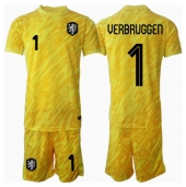 Nederland Bart Verbruggen #1 Keeper Uit tenue Kids EK 2024 Korte Mouwen (+ broek)