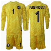 Nederland Bart Verbruggen #1 Keeper Uit tenue Kids EK 2024 Lange Mouwen (+ broek)