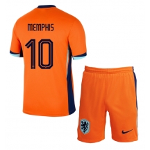 Nederland Memphis Depay #10 Thuis tenue Kids EK 2024 Korte Mouwen (+ broek)